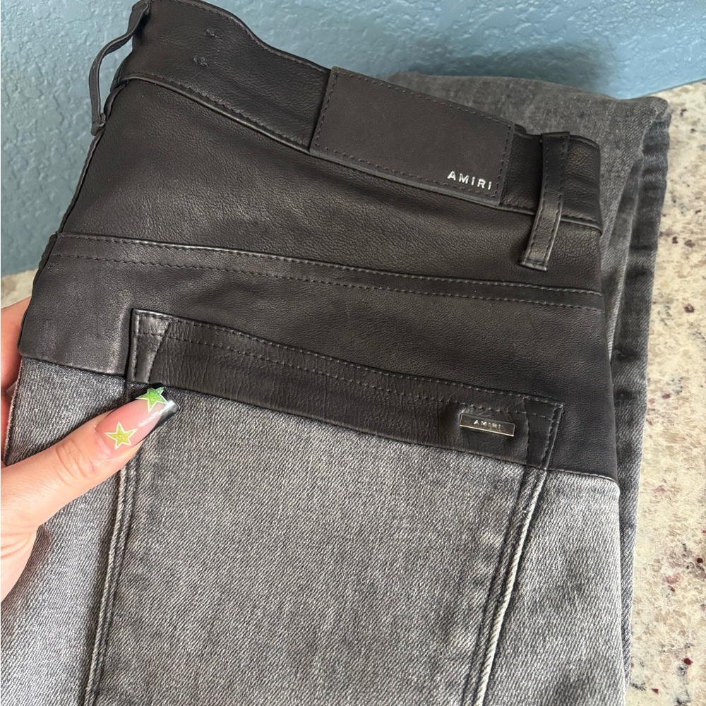 AMIRI Two-Tone Leather & Denim Jeans